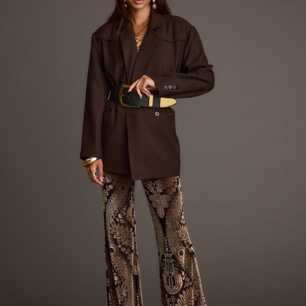 12th Tribe Silver Springs Burnout Velvet Flare Pants Size SS